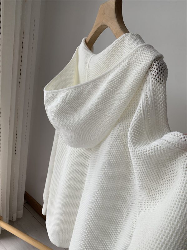 Women's hollow hooded sweater-style knitted cardigan